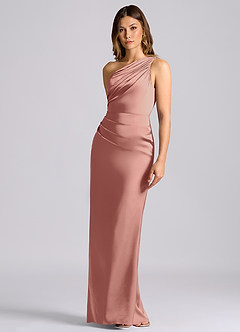 Azazie Akilah Bridesmaid Dresses Rosette Mermaid One Shoulder Stretch Satin Dress image6