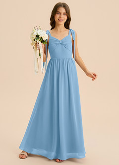 Azazie Izzy Junior Vestido de Azul Acero de Gasa de Corte en A con Plisado image3