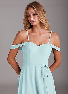 Azazie Aaron Bridesmaid Dresses Sea Glass A-Line Off the Shoulder Chiffon Convertible Dress image2