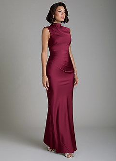 Azazie Lumia Bridesmaid Dresses Burgundy Sheath Corset Stretch Satin Dress image4