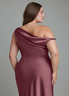 Azazie Emerson Vestidos de damas de honor Vestido Rosa Del Desierto de Satén Elástico de Corte Sirena con Hombros descubiertos image11