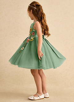 Azazie Prima Blumenmädchenkleider A-Linie Schleifen Tüll Kleid Matcha image4