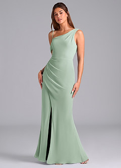 Azazie Madelyn Robes de demoiselle d'honneur Robe Sirène Convertible en Mousseline de soie Ue épaule Agave image5