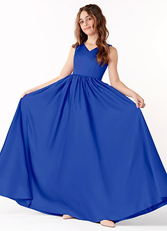 Azazie Hathaway Junior Royal Blue A-Line Bow Matte Satin Dress image1