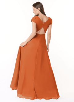 Azazie Hainsly Robes de demoiselle d'honneur Robe Trapèze en Mousseline de soie Encolure en Forme de Cœur Cannelle image4