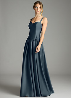 Azazie Evadina Suknie dla druhen Linia A Gorset Satyna elastyczna Do ziemi Sukienka image3