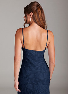 Azazie Tianna Bridesmaid Dresses Dark Navy Sheath Lace Floral Burnout Dress image7