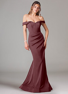 Azazie Everly Bridesmaid Dresses Sangria Mermaid Off the Shoulder Stretch Satin Convertible Dress image1