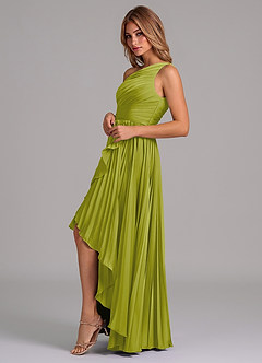Azazie Lyrica Bridesmaid Dresses Lemongrass A-Line One Shoulder Stretch Satin Dress image5