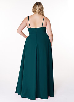 Azazie Moira Robes de demoiselle d'honneur Robe Trapèze en Mousseline de soie Décolleté Vert Pin image9