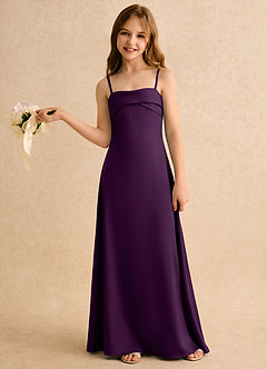 Azazie Mirabella Girls Formal Flower Girl Dresses Grape Sheath Sweetheart Neckline Stretch Satin Dress image3