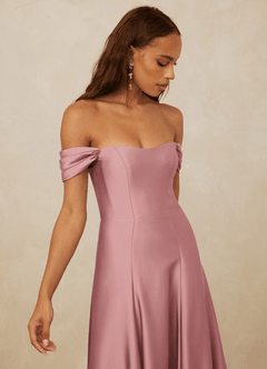 Christian Siriano Bridal for Azazie 1002 Bridesmaid Dresses Dusty Rose A-Line Off the Shoulder Stretch Satin Convertible Dress image4