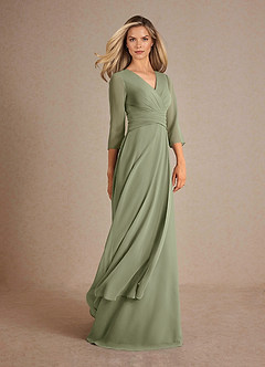 Azazie Mayfield Vestidos para mãe da noiva Vestir Pistache de Chiffon de Linha A com Plissado image2