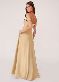 Barbie ♥ Azazie Bridesmaid Dresses Gold A-Line Off the Shoulder Stretch Satin Convertible Dress image3