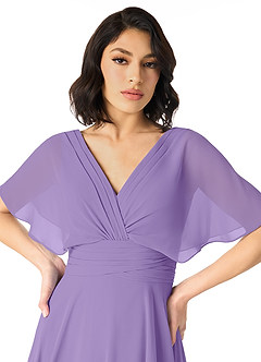 Azazie Pamela Brautjungfernkleider A-Linie V-Hals Gefaltet Chiffon Kleid Tahiti image4