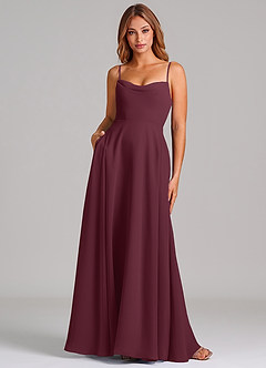 Azazie Elle Bridesmaid Dresses Cabernet A-Line Pleated Chiffon Dress image1