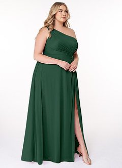 Azazie Brooke Bridesmaid Dresses Dark Green A-Line One Shoulder Mesh Dress image9