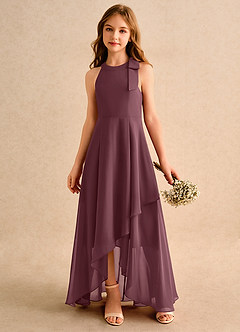 Azazie Boop Girls Formal Blumenmädchenkleider A-Linie Schleifen Chiffon Kleid Sangria image4
