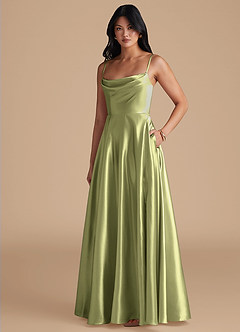Azazie Elle Vestidos de madrinha de casamento Vestir Pistache de Cetim Metálico de Linha A com com bolsos image1