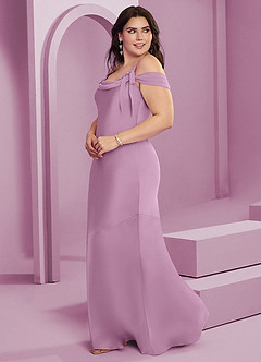 Barbie ♥ Azazie Vestidos de damas de honor Vestido de Glicinia de Satén Elástico de Corte Recto con Plisado image12