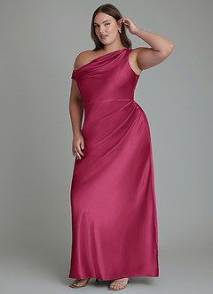Azazie Emerson Bridesmaid Dresses Burgundy Mermaid Off the Shoulder Metallic Satin Dress image4