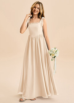 Azazie Delia Junior Abito A-Line in Chiffon Fiocco Alabastro Bianco image4