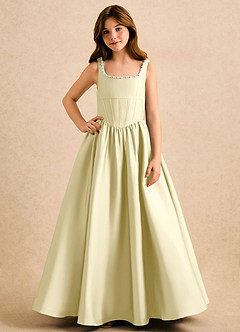 Azazie Enid Girls Formal Flower Girl Dresses Lemon Sorbet A-Line Beaded Stretch Satin Dress image4