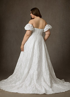 Azazie Gladiola Vestidos de noiva Vestido Diamante Branco de Jacquard Floral Burnout de Vestido de baile com Decote em coração image17