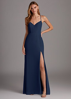 Azazie Manila Bridesmaid Dresses Dark Navy Sheath V-Neck Chiffon Dress image1