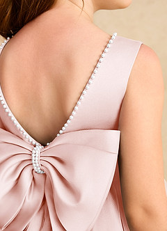 Azazie Jani Robe Demoiselle D'honneur Fillette Robe Trapèze en Tulle Arc Rose Pâle image6
