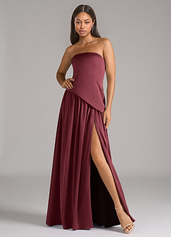 Azazie Adeline Jurken voor bruidsmeisjes Converteerbaar Jurk van Stretch Satijn met A-Lijn Strapless Merlot image1