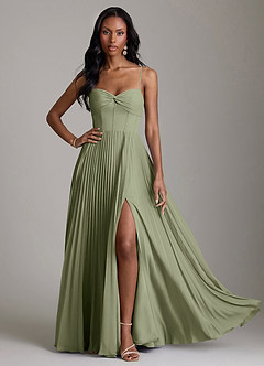 Azazie Akiko Vestidos de damas de honor Vestido de Pistacho de Gasa de Corte en A con Escote de Corazón image3