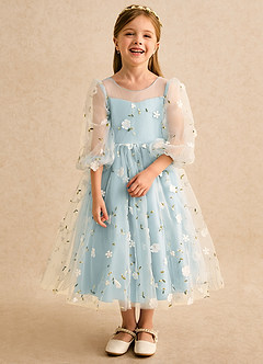 Azazie Elowen Robe Demoiselle D'honneur Fillette Robe Trapèze en Dentelle Encolure en Forme de Cœur Brume image5