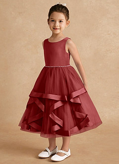 Azazie Posy Flower Girl Dresses Rust A-Line Beaded Tulle Dress image3