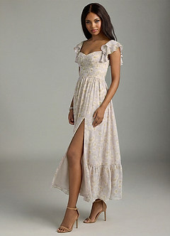 Azazie Anaya Robes de demoiselle d'honneur Robe Trapèze en Mousseline de soie Encolure en Forme de Cœur Lilas Dreamy Floral image3