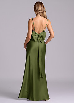 Azazie Kimberly Final Sale Olive Sheath Bow Stretch Satin Dress image6