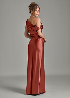 Azazie Emerson Robes de demoiselle d'honneur Robe Sirène en Satiné métallisé Épaule décolletée Terracotta image6