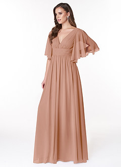 Azazie Temeka Bridesmaid Dresses Champagne Rose A-Line Ruched Chiffon Dress image3