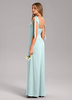 Azazie Frostine Bridesmaid Dresses Mist A-Line Bow Stretch Satin Dress image6