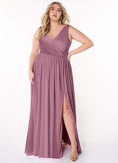 Azazie Tanicia Bridesmaid Dresses Vintage Mauve A-Line V-Neck Pleated Mesh Dress image5