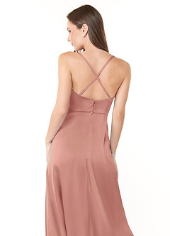 Azazie Naomie Bridesmaid Dresses Rosette A-Line Cowl Neckline Side Slit Stretch Satin Dress image3