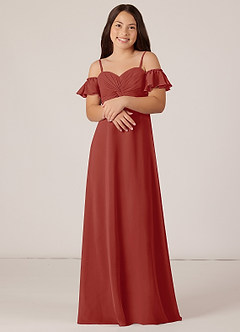 Azazie Juna Junior Robe Trapèze en Mousseline de soie Épaule décolletée Terracotta image4