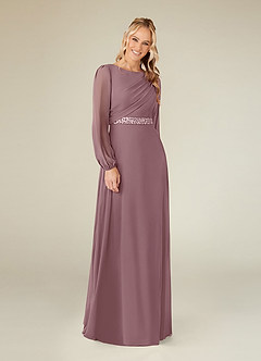 Azazie Priyanka Mother of the Bride Dresses Dusty Rose A-Line Boatneck Pleated Chiffon Dress image1