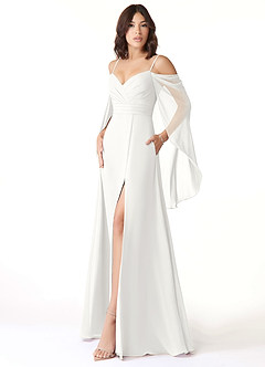 Azazie Cienna Brautjungfernkleider A-Linie Langarm Chiffon Kleid Weiß image4