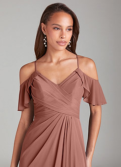 Azazie Dakota Bridesmaid Dresses Cedar Rose A-Line Off the Shoulder Mesh Dress image5