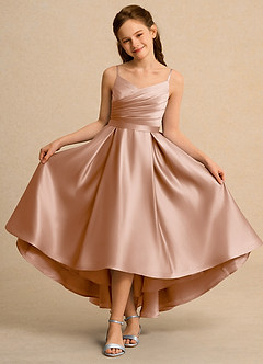 Azazie Sweets Junior Formal Flower Girl Klänningar Klä A-Line i Matt satäng Plisserad image4