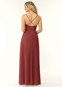 Azazie Naeem Bridesmaid Dresses Terracotta A-Line V-Neck Ruffle Chiffon Dress image2