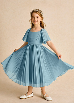 Azazie Gisele Abiti da Ragazza di Fiori Abito A-Line in Chiffon Plissettato Blu Lunatico image4