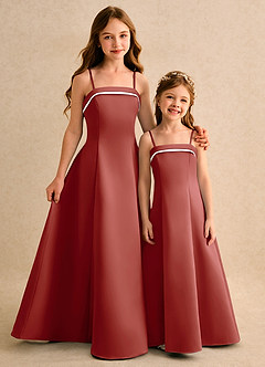 Azazie Izel Girls Formal vestidos de niña de las flores Vestido de Marfil Terracotta de Satin Mate de Corte en A con Plisado image2