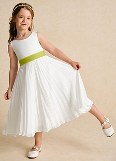 Azazie Margot Flower Girl Dresses Ivory Lemongrass A-Line Pleated Chiffon Dress image3